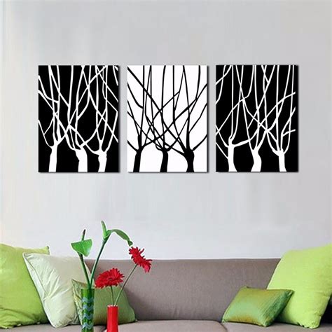 Modern Black And White Abstract Tree Painting 3 Panels Canvas Painting