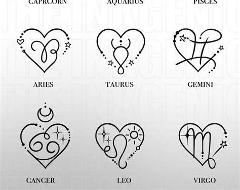Heart Zodiac Signs Set Of 2 Temporary Tattoo Flash Etsy