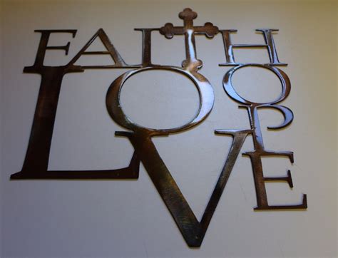Faith Love And Hope W Cross Metal Wall Art Decor