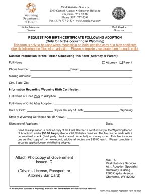 Fillable Online Wyoming Birth Records And Certificates Vital Records Us Fax Email Print