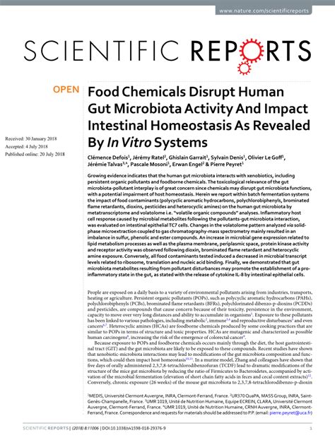 Pdf Food Chemicals Disrupt Human Gut Microbiota Activity And Impact