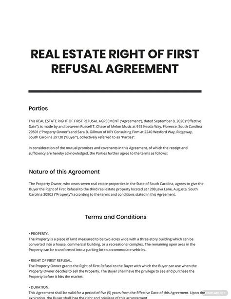 First Right Of Refusal Form Real Estate Printable Printable Forms