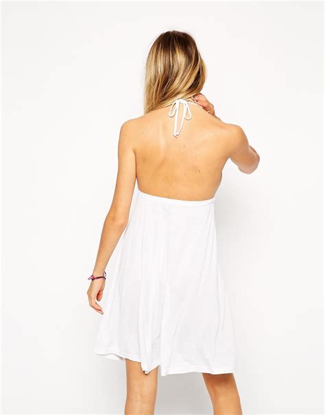 Asos Halter Jersey Mini Beach Dress In White Lyst