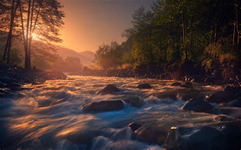 Download Wallpapers Morning Sunrise Mountain River Forest Morning