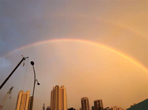 Stunning Double Rainbow Decorated Singapore Evening Sky Asiaone