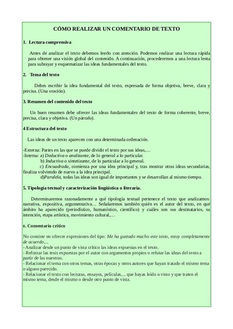 Guía Comentario De Texto Bachillerato