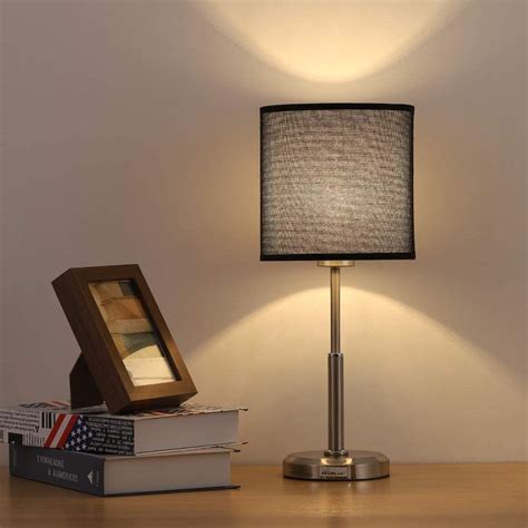 Haitral Modern Table Lamp Black Brushed Steel Nightstand Desk Lamp