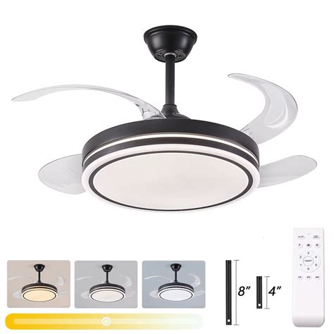 Buy Modern Retractable Ceiling Fan Remote Control Color Change Led