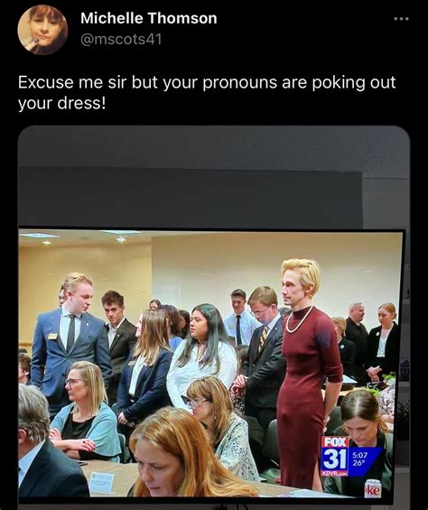 “excuse Me Sir But Your Pronouns Are Poking Out Your Dress” Tim On Tv At A Formal Meeting