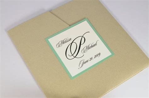 Square Pocket Wedding Invitation In Champagne Chrysophase And Ivory