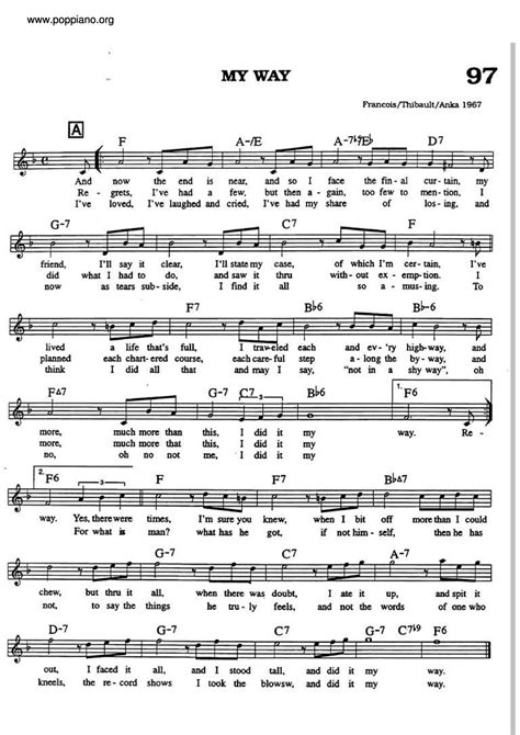 Frank Sinatra My Way Sheet Music Notes Download Printable Pdf Score