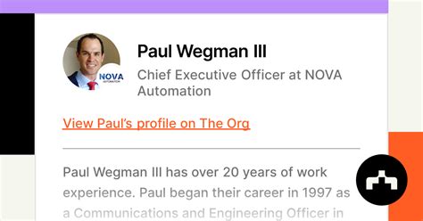 Paul Wegman Iii Chief Executive Officer At Nova Automation The Org