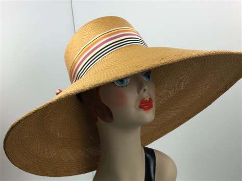 Panama Straw Hat Women Extra Wide Brim Gold Vintage Trim