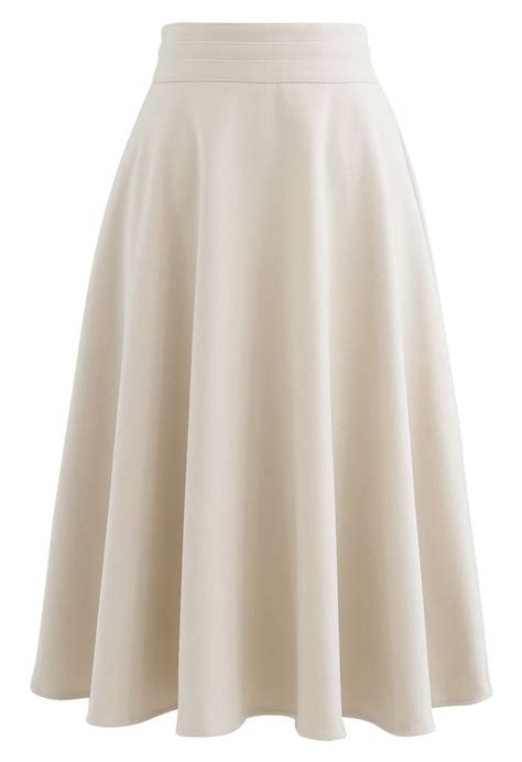 High Waist A Line Flare Midi Skirt In Cream Midi Flare Skirt Midi