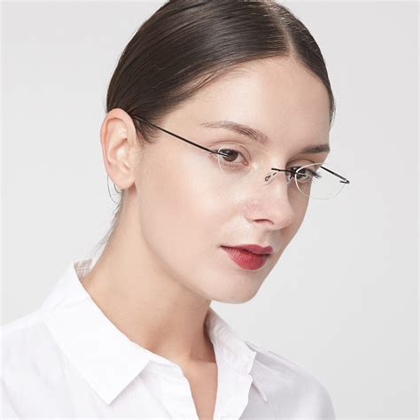 Black Flexible Oval Rimless Eyeglasses Marv