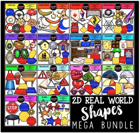2d Real World Shapes Clip Art Mega Bundle Color And Bandw Edu Clips