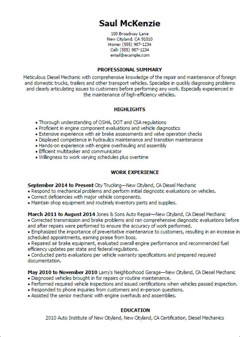 This auto mechanic resume adequately represents the relevant information of the applied job position. resume examples sample heavy duty diesel mechanic automotive template best templates | Resume ...