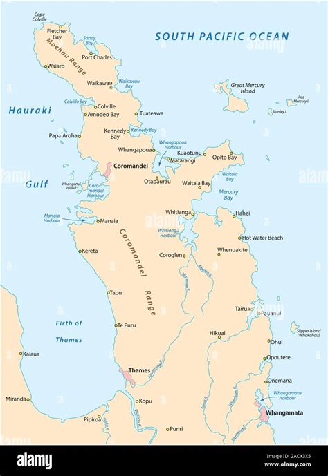 Overview Map Of The New Zealand Coromandel Peninsula Stock Vector Image