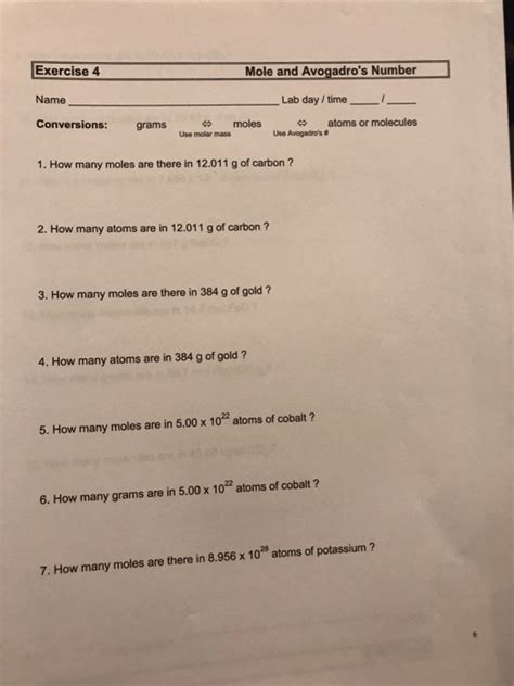 The Mole And Avogadro S Number Worksheet Answers Worksheets Decoomo