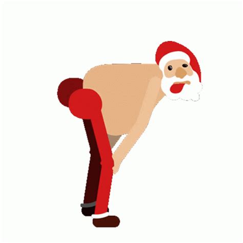 Santa Claus Is Bending Down To Pick Up Something From The Ground With His Hands And Feet