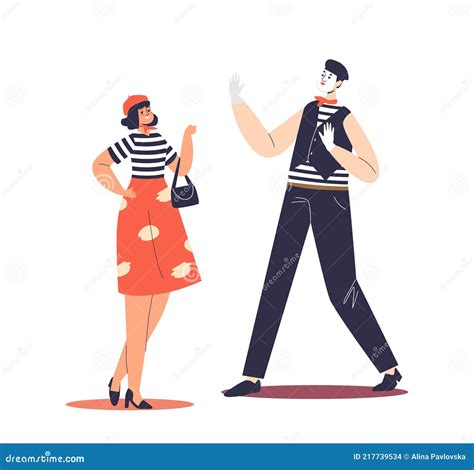 Typical French Cartoon Characters Male Mime Artist And Female Wearing