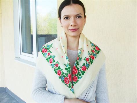 Russian Shawl Russian Scarf Chale Russe Floral Scarf White Shawl White Scarf Ukrainian Shawl