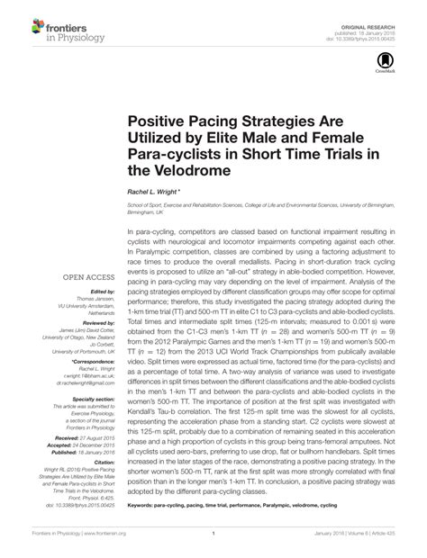 PDF Positive Pacing Strategies Are Utilized By Elite Male And Female