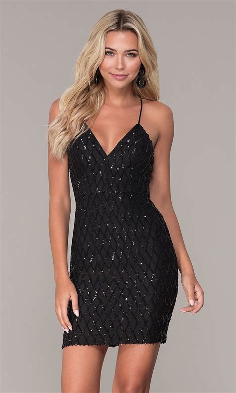 Sequined Black Short Holiday Party Dress By Simply Black Sparkly