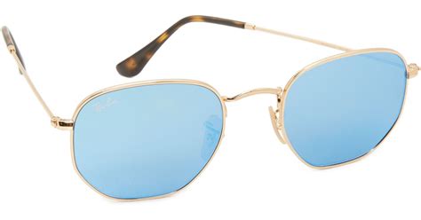 Ray Ban Octagon Mirrored Sunglasses In Blue Lyst