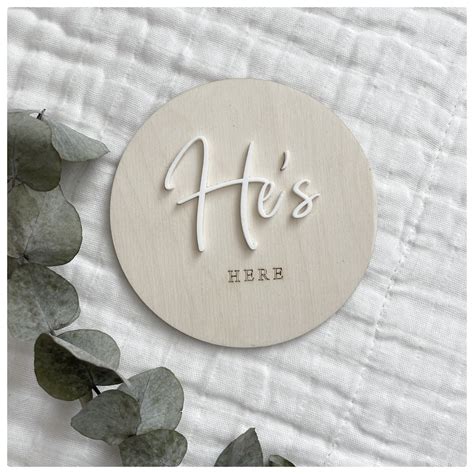 Hes Here Shes Here Baby Plaque Hello World Baby Disc Baby Shower