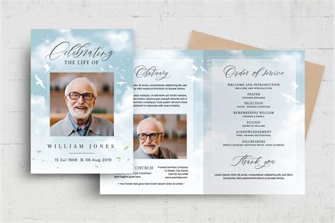 Blue Sky Funeral Program Template Psd Ai Vector Brandpacks