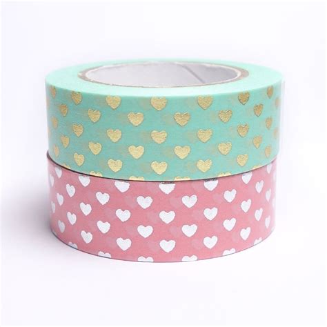 masking tape avec cœurs métallisée or argent sur fond rose ou bleu washi tape diy colorful