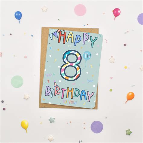 Happy 8th Birthday Eight Today Eighth Birthday Card Child Etsy