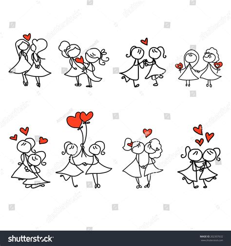 hand drawing cartoon concept happy same sex couple wedding stock vector illustration 202307632