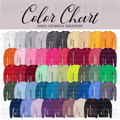 Gildan G180 Sweatshirt Color Chart