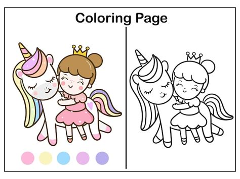 Premium Vector Coloring Unicorn Cartoon And Girl Princess Worksheet