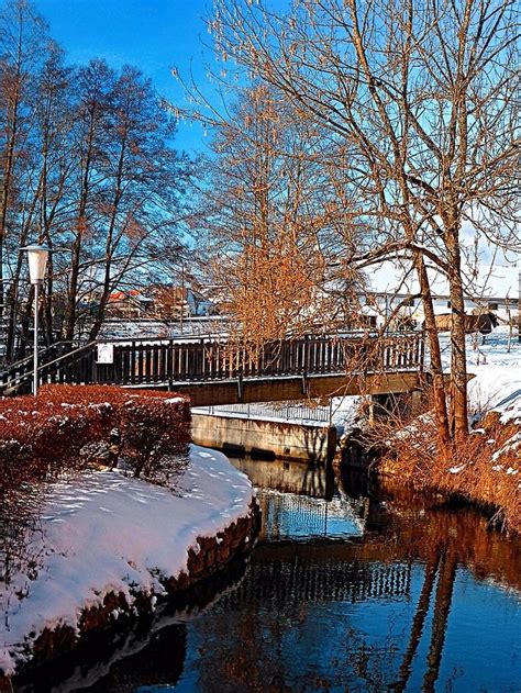 Bridge And River In Winter Scenery Architectural Photography Canvas