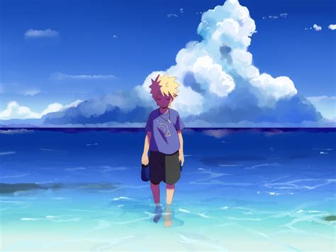 Wallpaper Sea Anime Boys Water Sky Calm Blue Horizon Summer