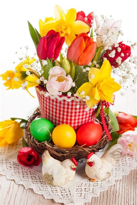 Spring Flowers And Easter Eggs Stock Photo Image Of Decorative