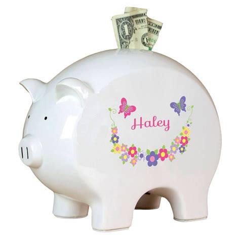 Personalized Piggy Bank Bright Butterfly Garland Personalized Piggy