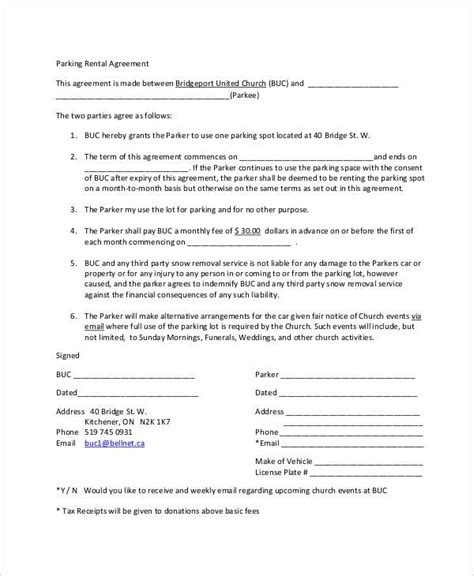 sample parking agreement templates   ms