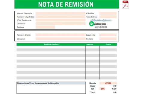 Formato Nota De Remisión Editable En Excel Para Rellenar Mantén De