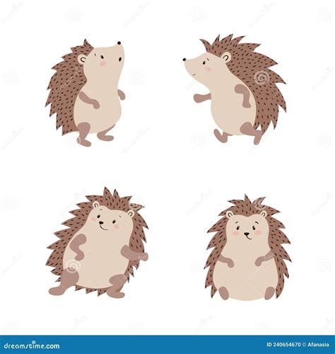 Set Of Cute Cartoon Hedgehogs Isolate On White Background Stock Vector