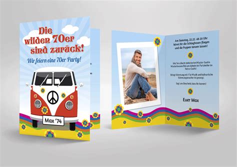 Visit the post for more. Witzige Einladungskarte zum Geburtstag im Stile der 70er mit witzigem Bully a ...