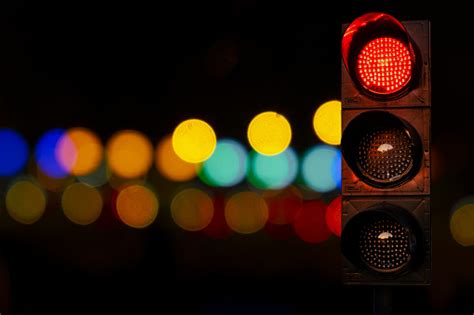 Traffic Lights Red Color At Night Stock Photo Download Image Now Istock