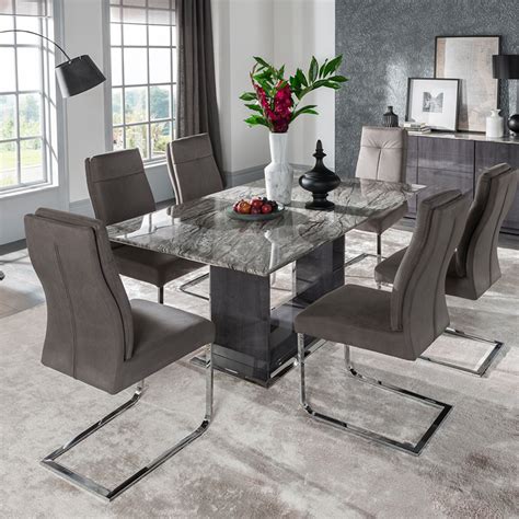 New modern brown dining room set 7 pieces rectangular table & fabric chairs ic5w. Marco Dining Table and 6 Chairs - Dining Sets