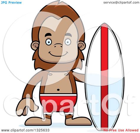 Clipart Of A Cartoon Happy Bigfoot Surfer Royalty Free Vector