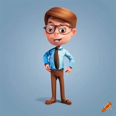 Cartoon Character Of A Middle Aged Man In Brown Trousers And Light Blue