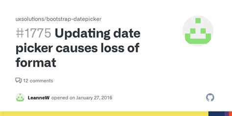 Updating Date Picker Causes Loss Of Format Issue Uxsolutions Bootstrap Datepicker GitHub