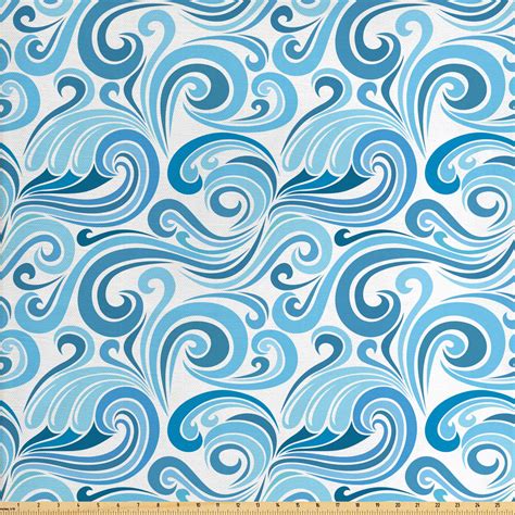 Nautical Fabric By The Yard Abstract Pattern Of Sea Waves Blue Toned